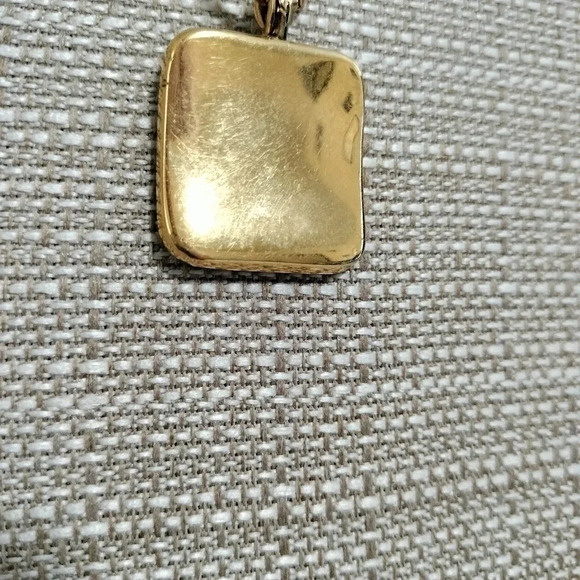 Monet Gold Tone Necklace Square Earth Tone Pendant iridescent 16" - Picture 7 of 8